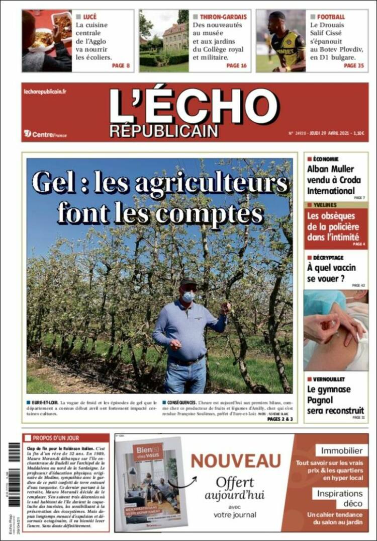 Portada de L'Echo Républicain (Francia)