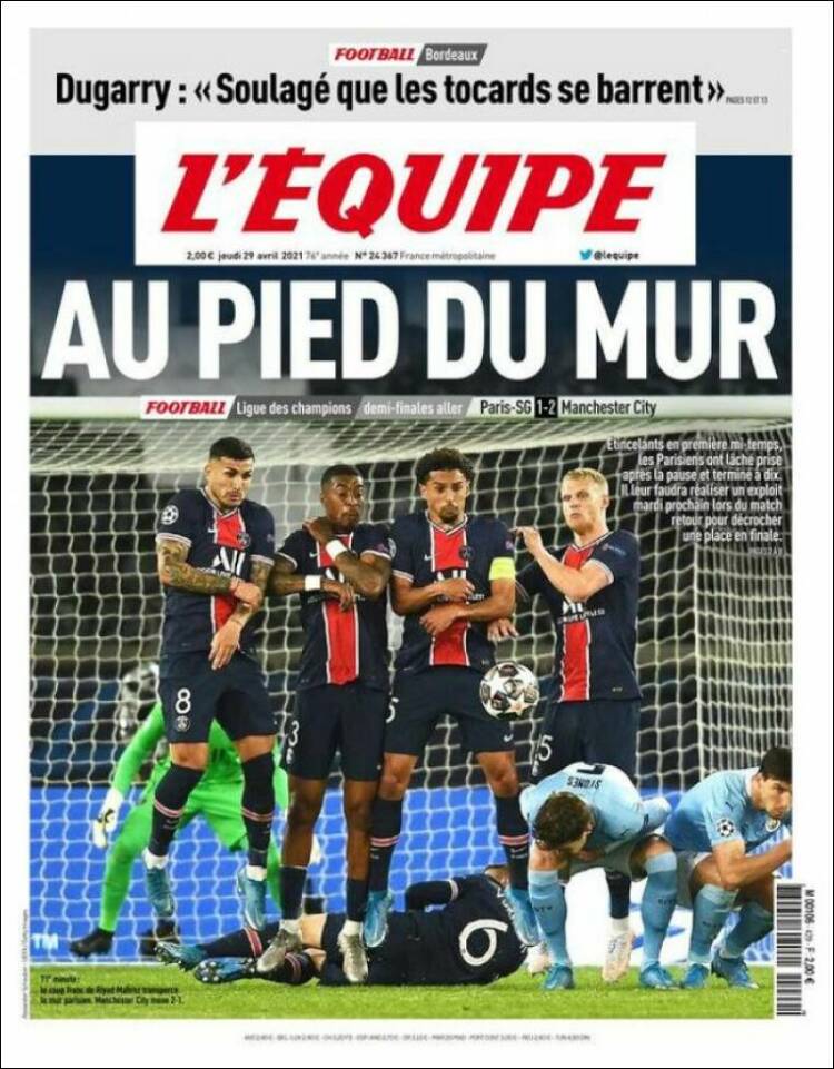 Portada de L'Equipe (Francia)