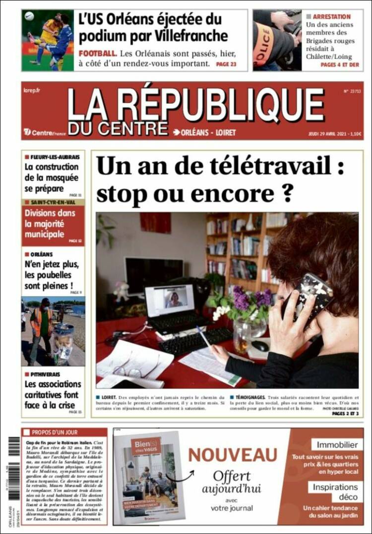 Portada de La République du Centre (Francia)