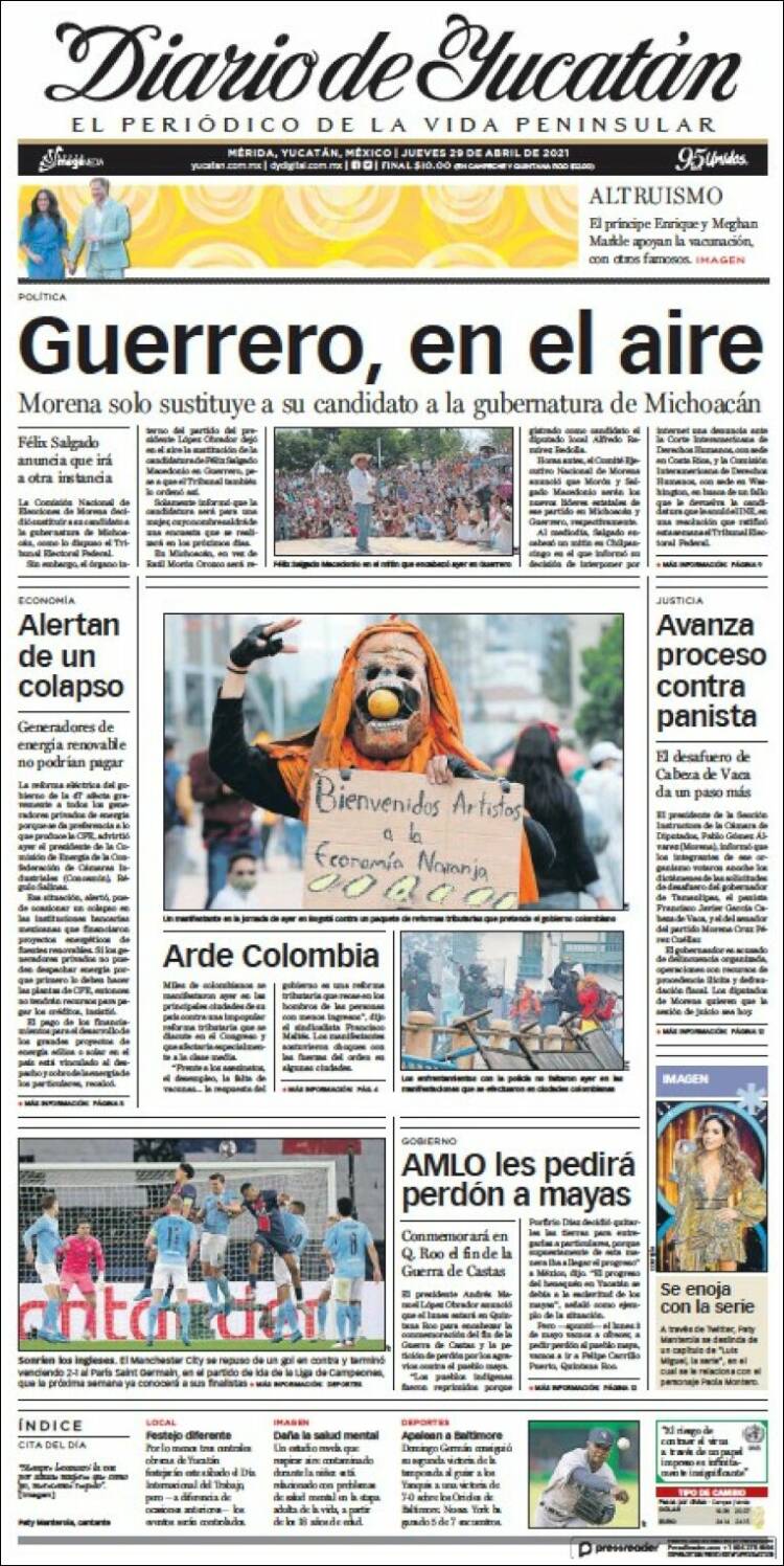 Portada de Diario de Yucatán (México)