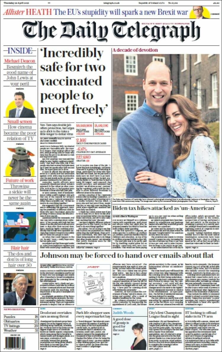 Portada de Daily Telegraph (Reino Unido)