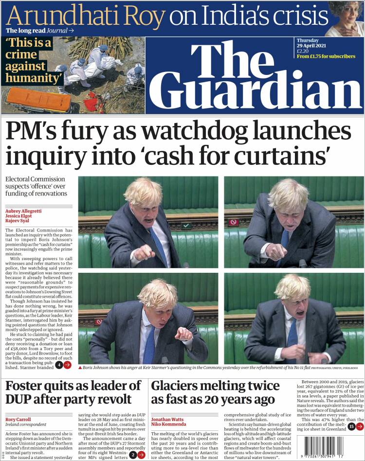 Portada de The Guardian (Reino Unido)