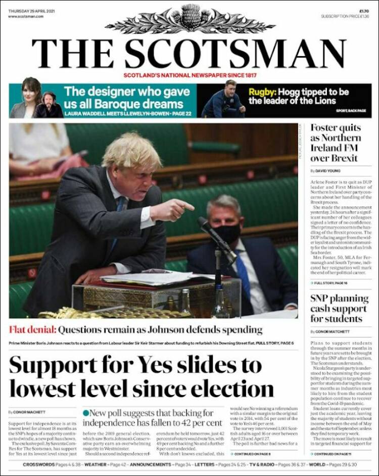 Portada de The Scotsman (Reino Unido)