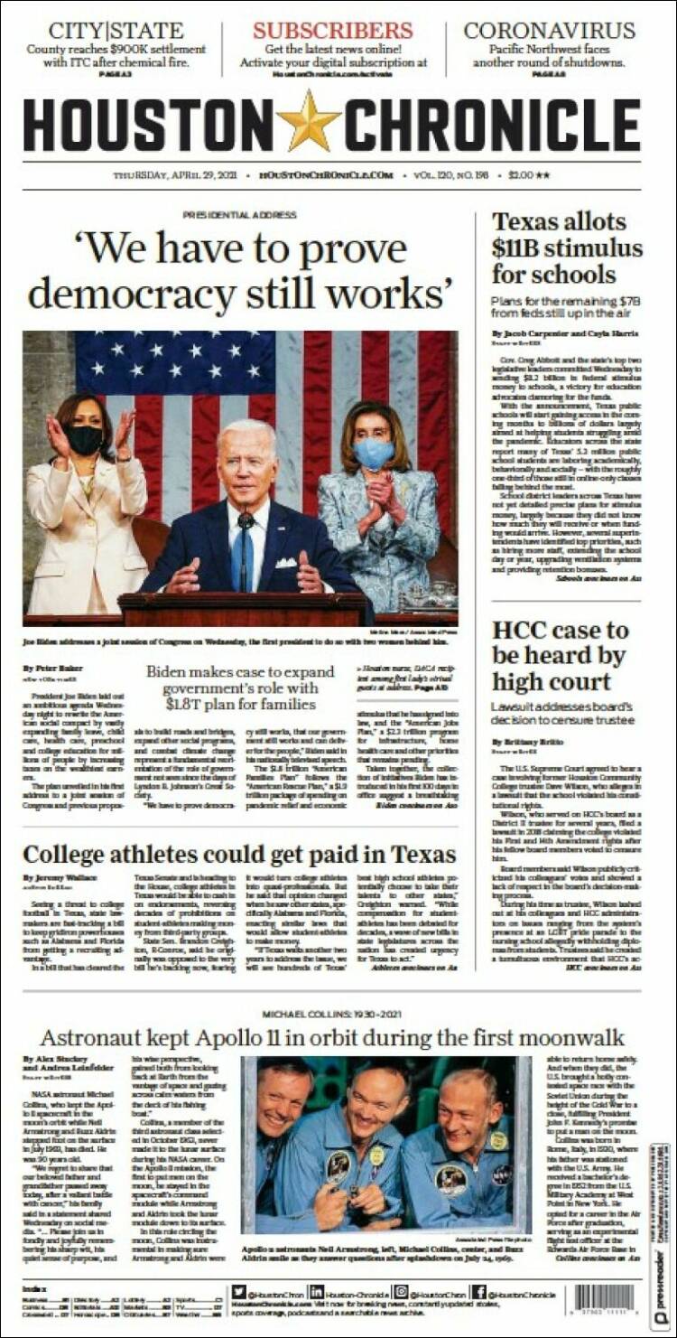 Portada de Houston Chronicle (USA)