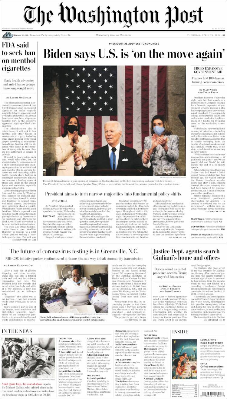 Portada de The Washington Post (USA)