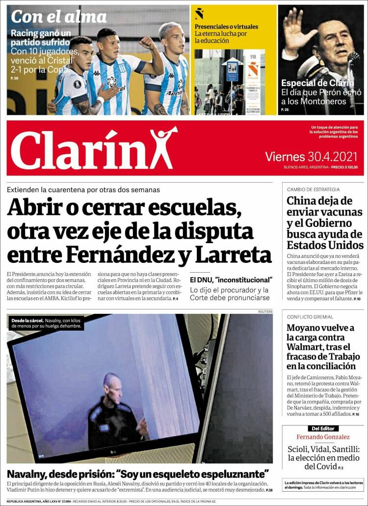 Portada de Clarín (Argentina)