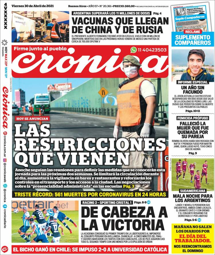 Portada de Crónica (Argentina)