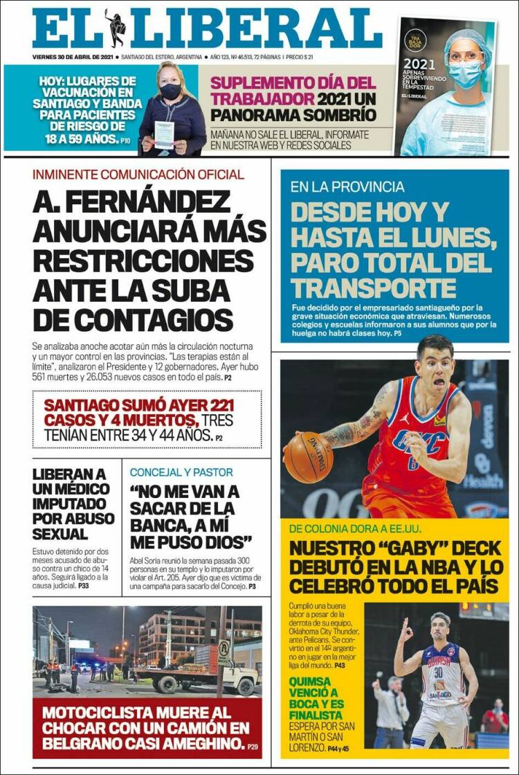 Portada de Diario El Liberal (Argentina)