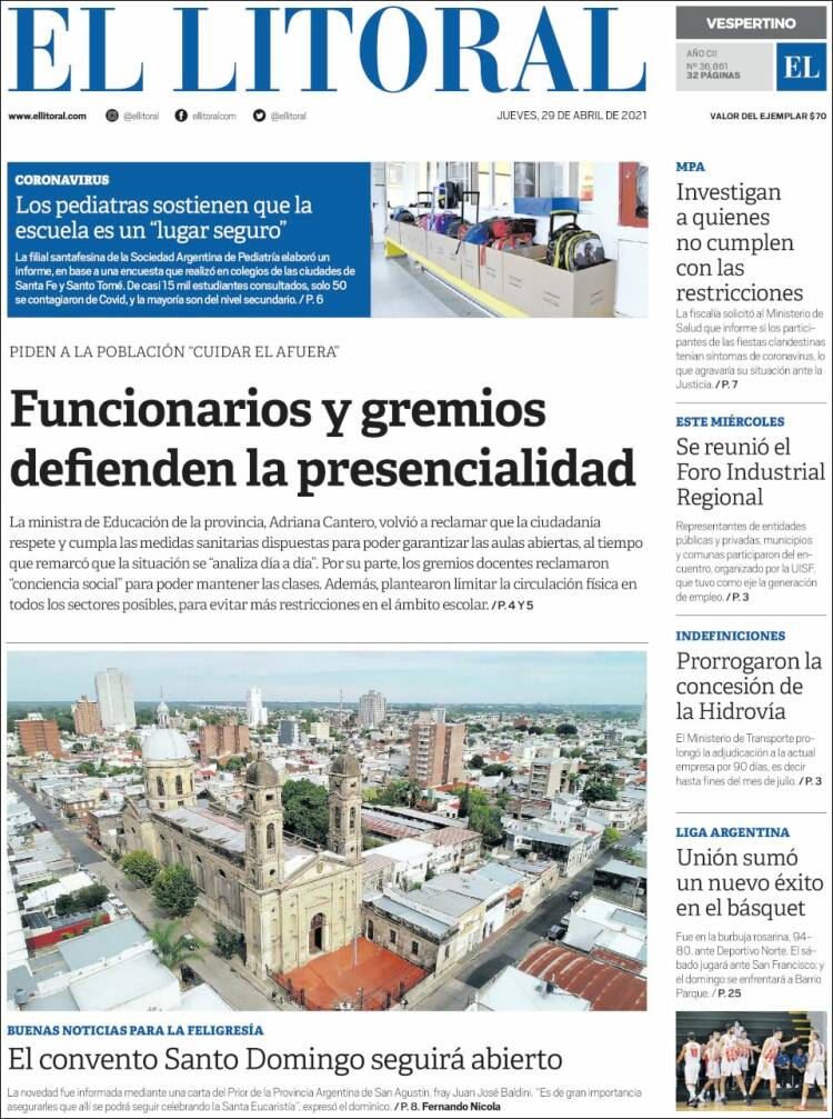 Portada de Diario El Litoral (Argentina)