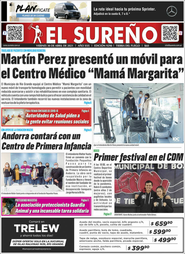Portada de Diario El Sureño (Argentina)