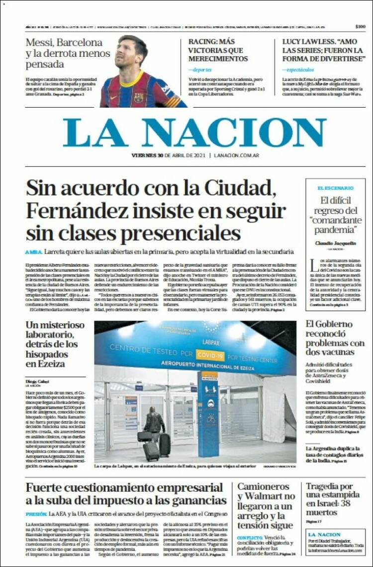 Portada de La Nación (Argentina)