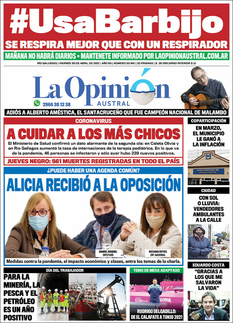 Portada de La Opinión Austral (Argentina)