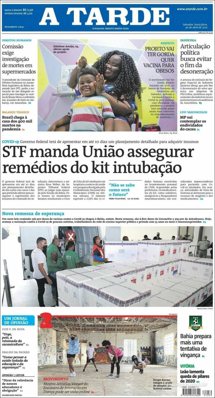 Portada de Diário A Tarde (Brasil)