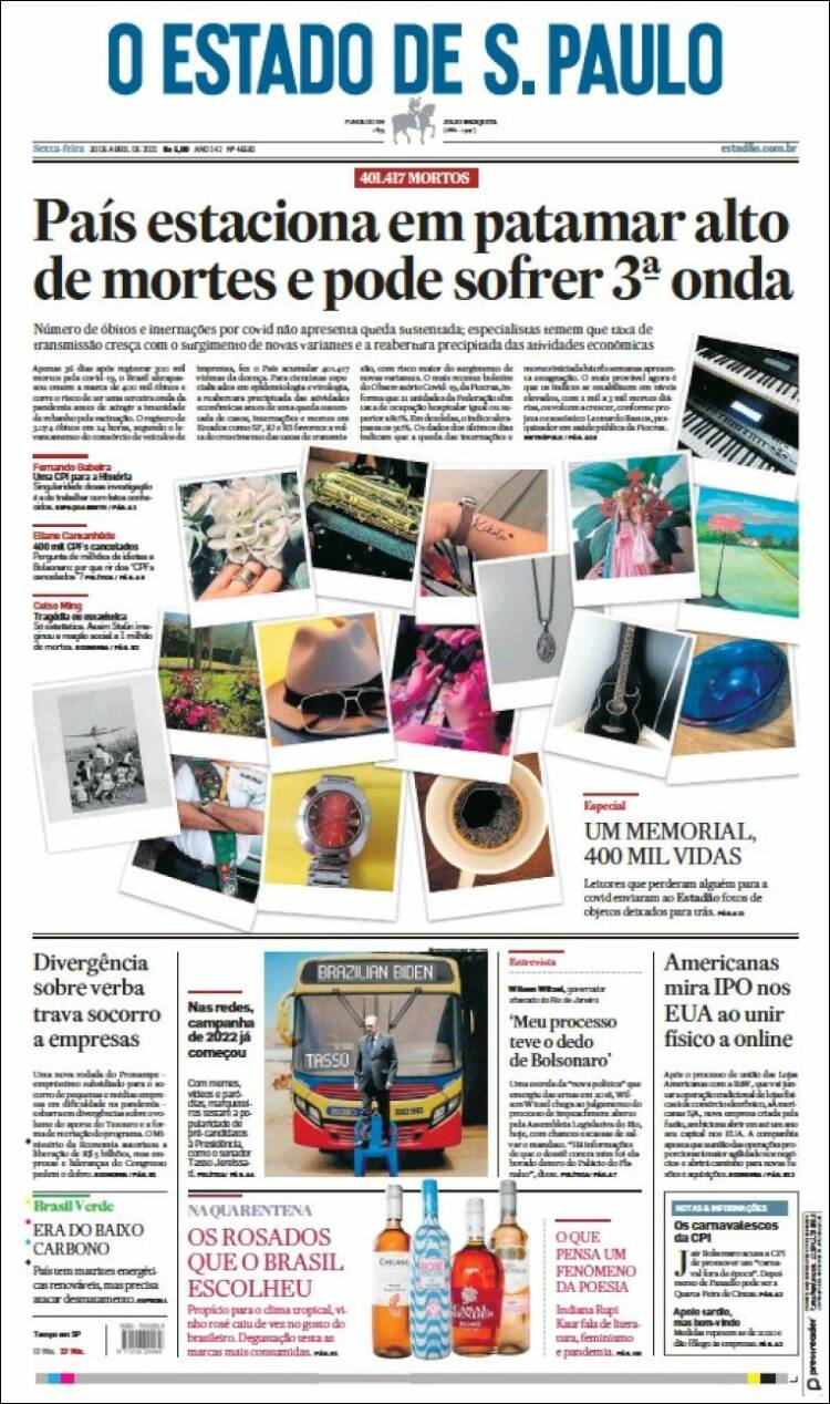 Portada de O Estado de São Paulo (Brasil)