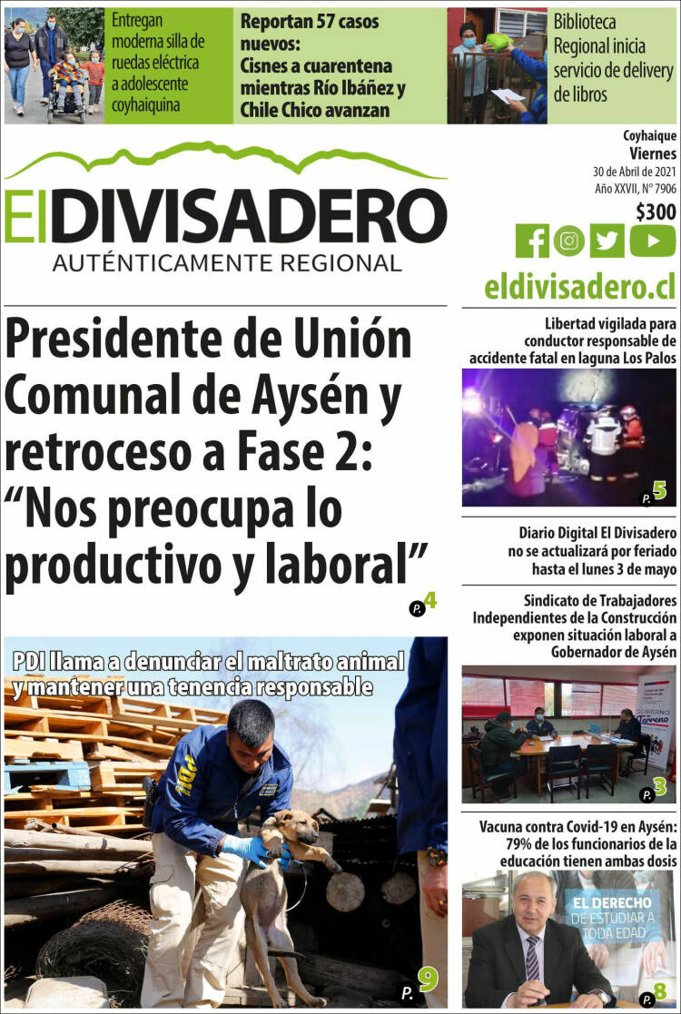 Portada de Diario El Divisadero (Chile)