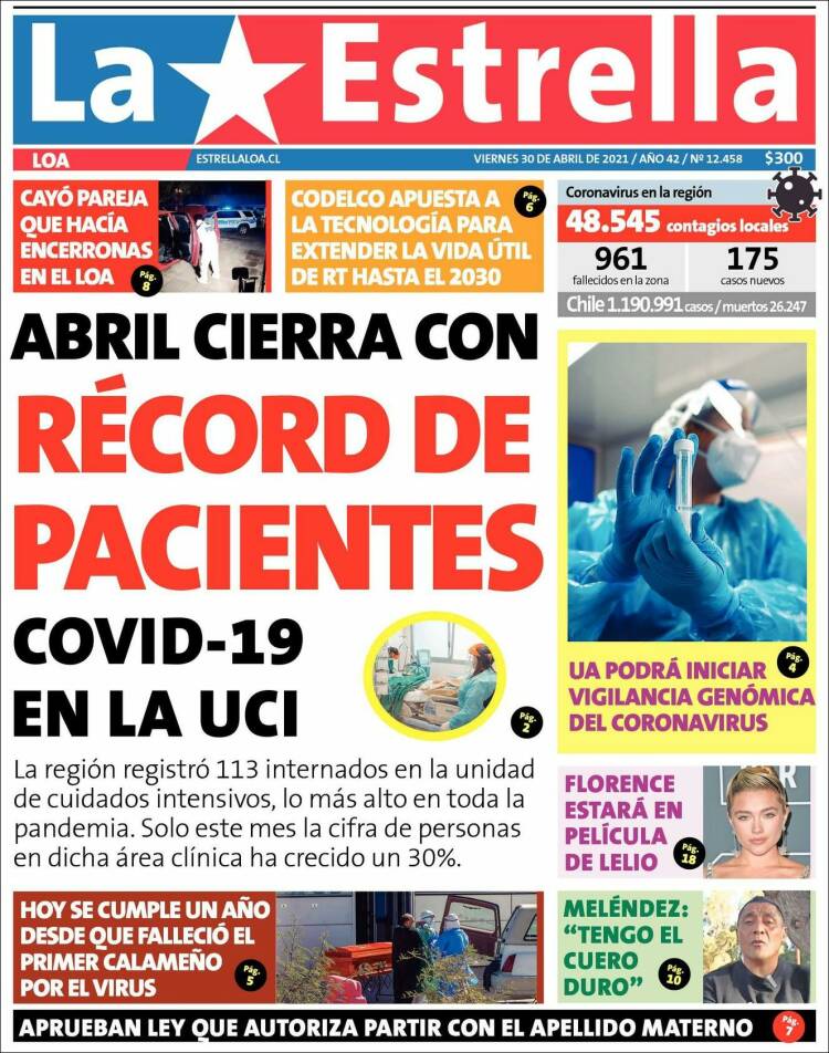 Portada de La Estrella de Loa (Chile)