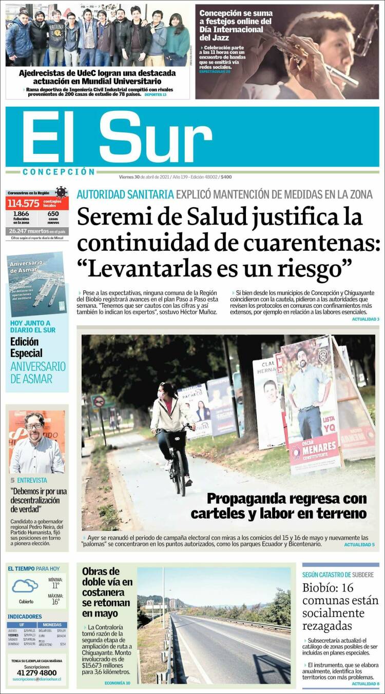 Portada de El Sur (Chile)