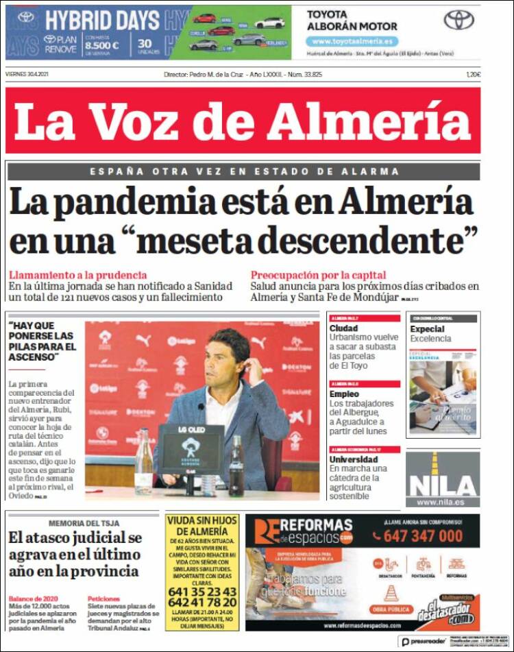 Portada de La Voz de Almería (España)