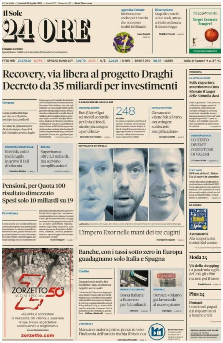 Portada de Il Sole 24 ORE (Italia)