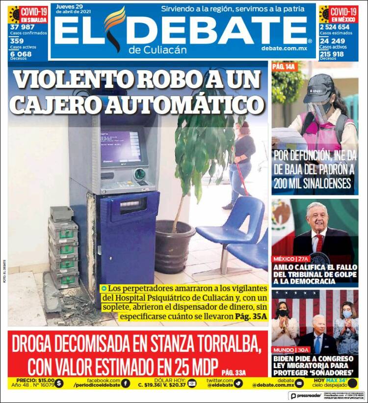 Portada de El Debate de Culiacán (México)