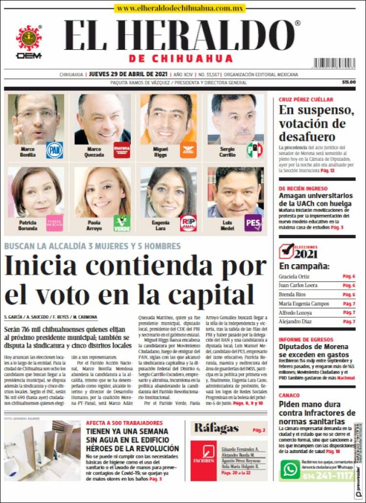 Portada de El Heraldo de Chihuahua (México)