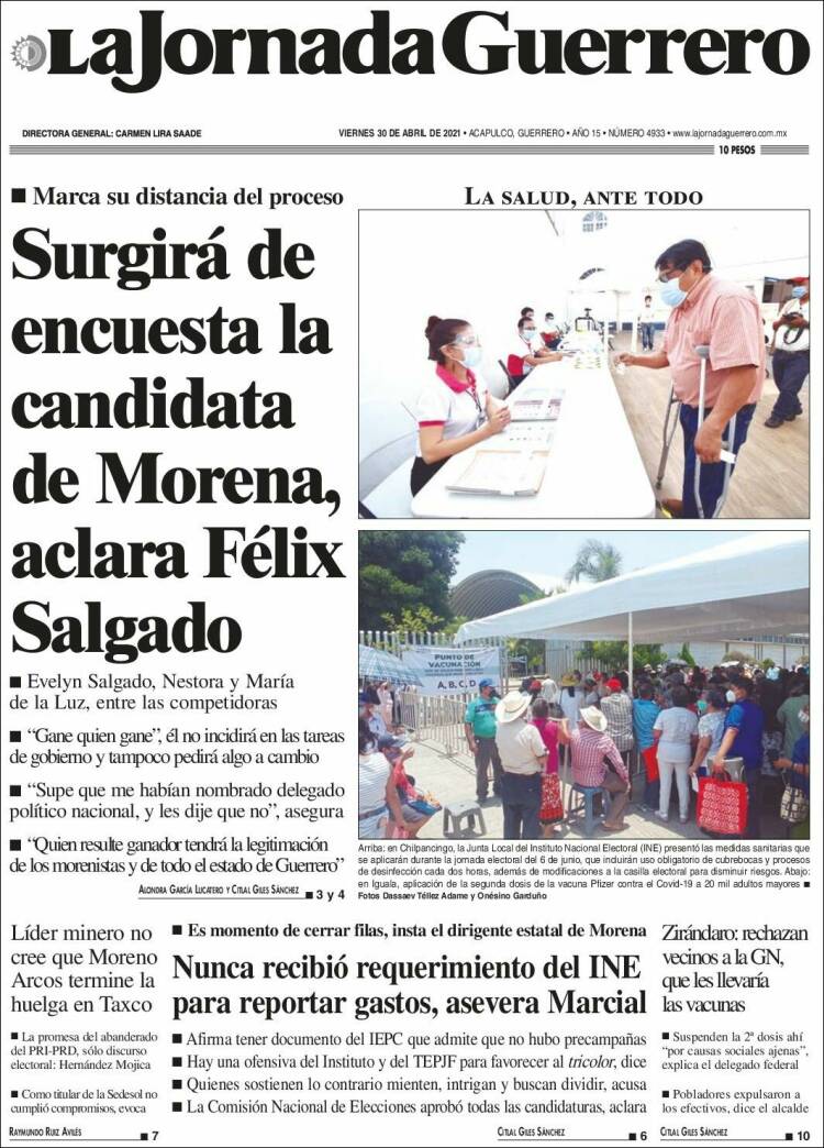 Portada de La Jornada de Guerrero (México)