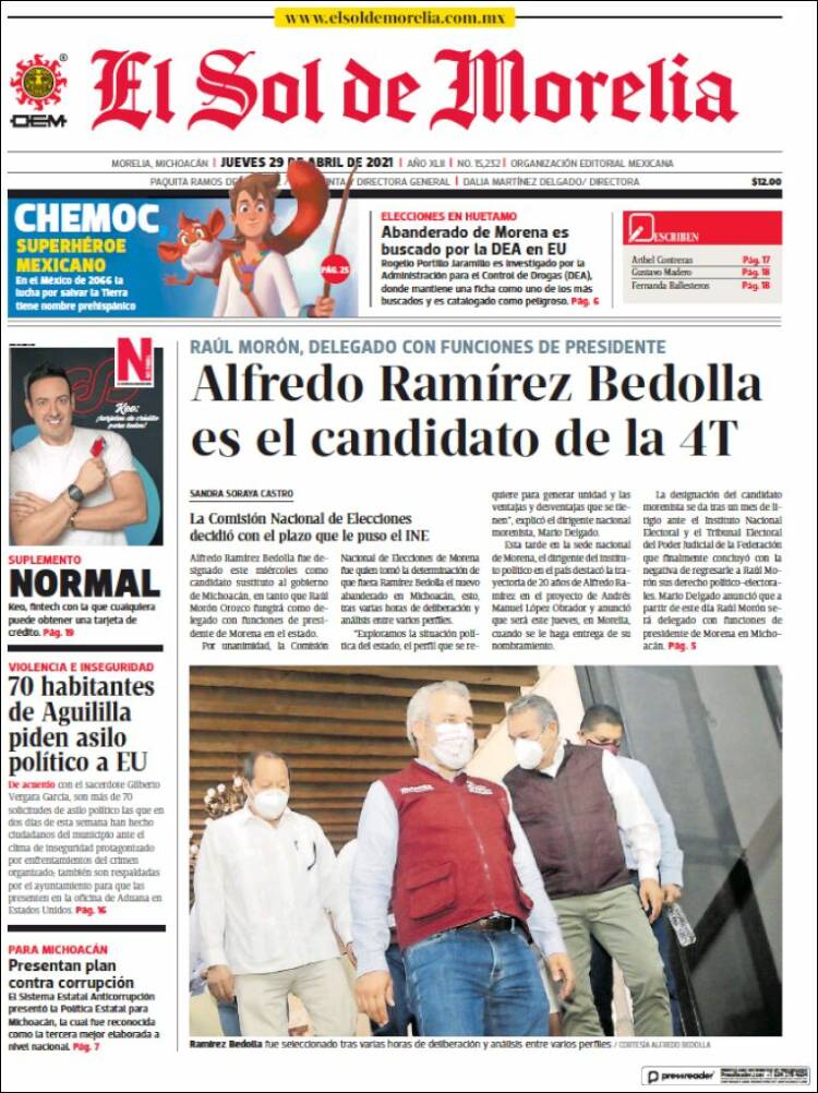 Portada de El Sol de Morelia (México)