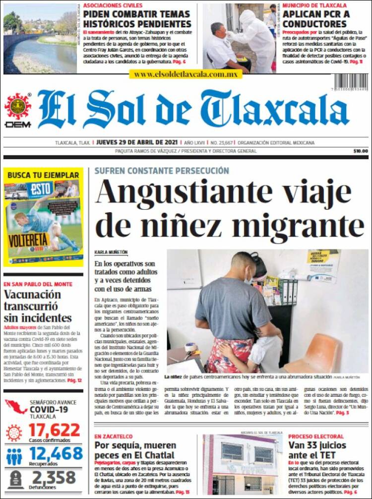 Portada de El Sol de Tlaxcala (México)