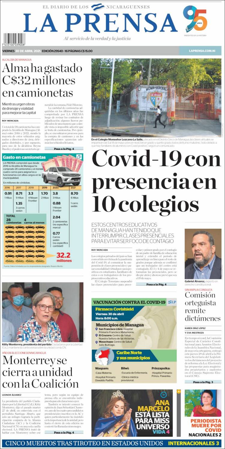 Portada de La Prensa (Nicaragua)