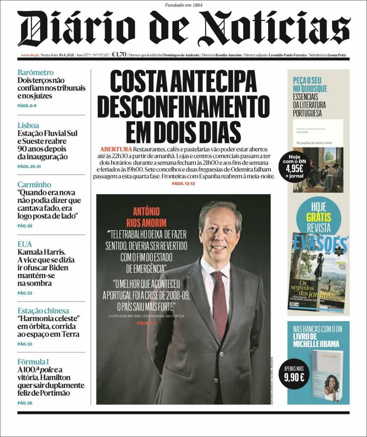 Portada de Diário de Noticias (Portugal)