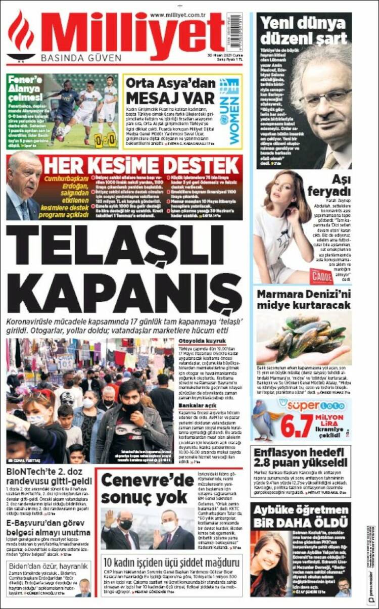 Portada de Milliyet (Turqu&iacute;a)