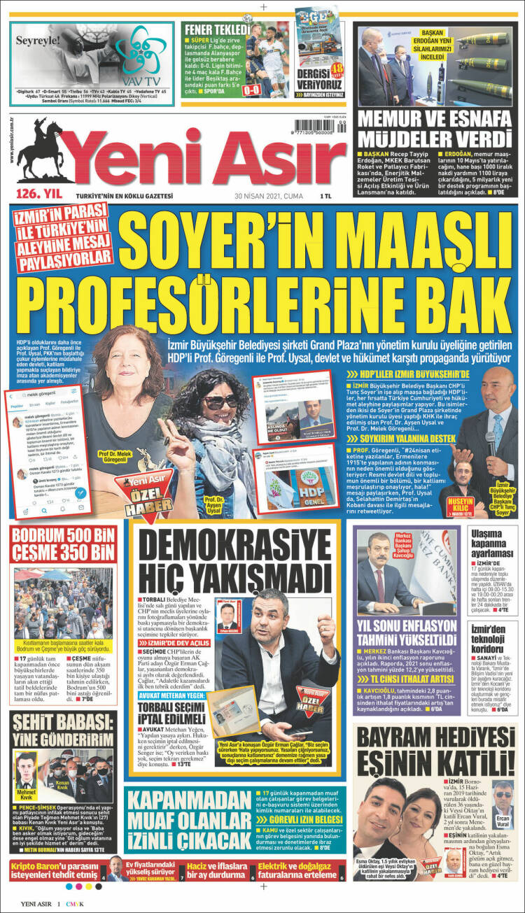 Portada de Yeni Asır (Turqu&iacute;a)