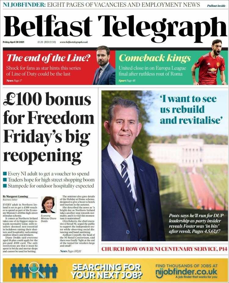 Portada de Belfast Telegraph (Reino Unido)