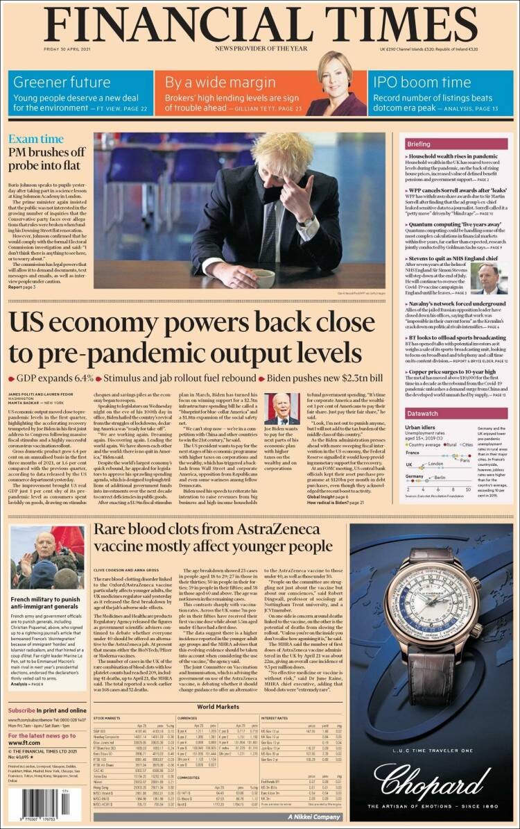 Portada de Financial Times (Reino Unido)