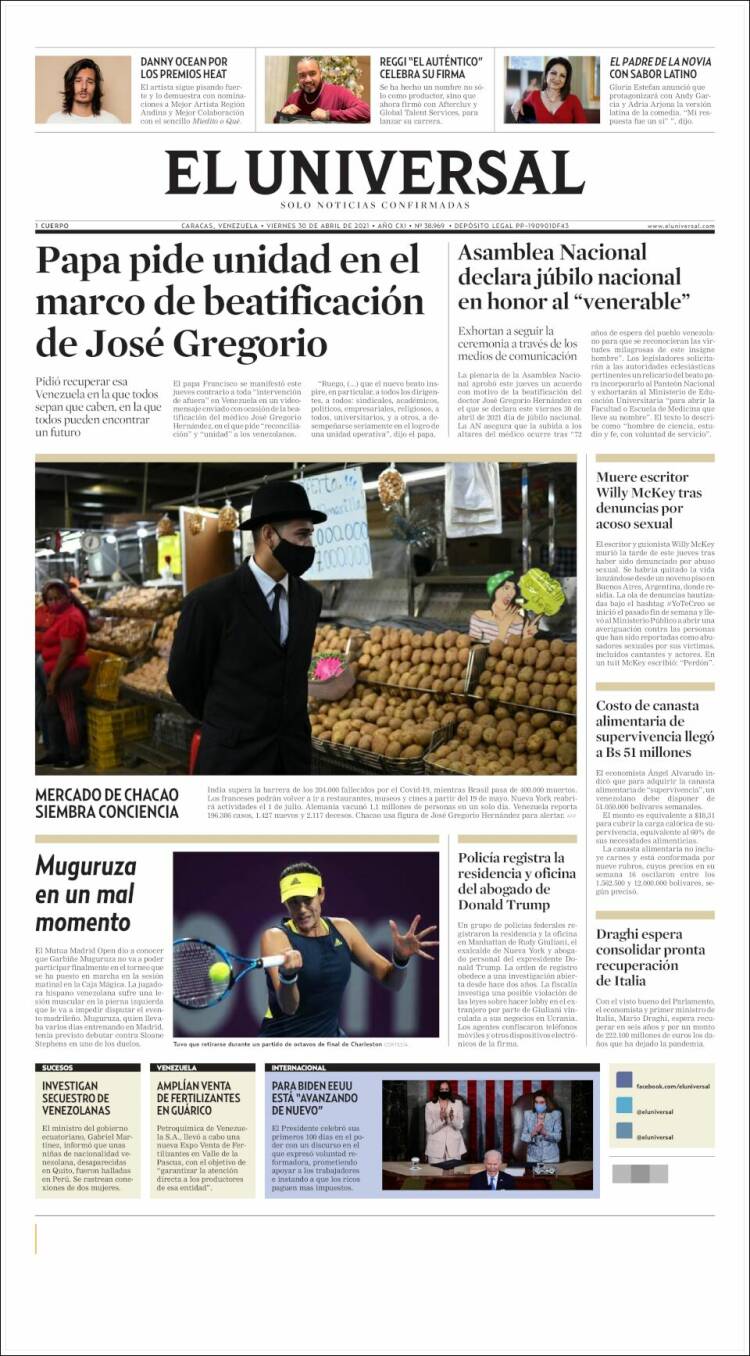 Portada de Universal (Venezuela)