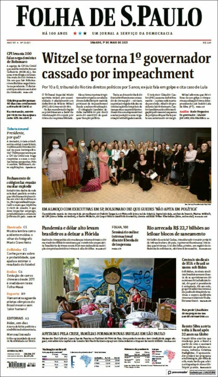 Portada de Folha de São Paulo (Brasil)