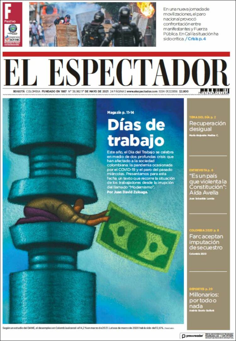 Portada de El Espectador (Colombia)