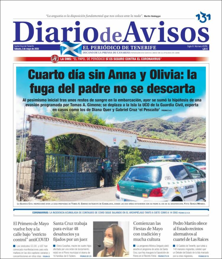 Portada de Diarios de Avisos (España)