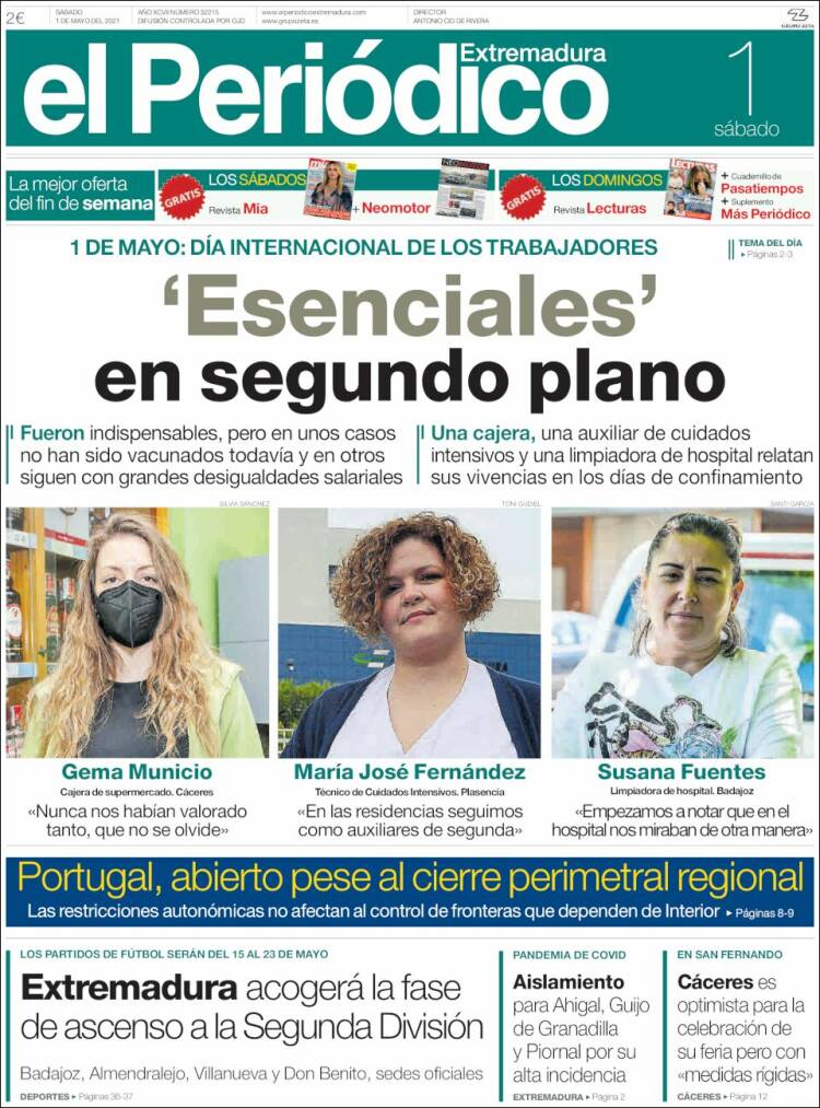 Portada de El Periódico de Extremadura (España)