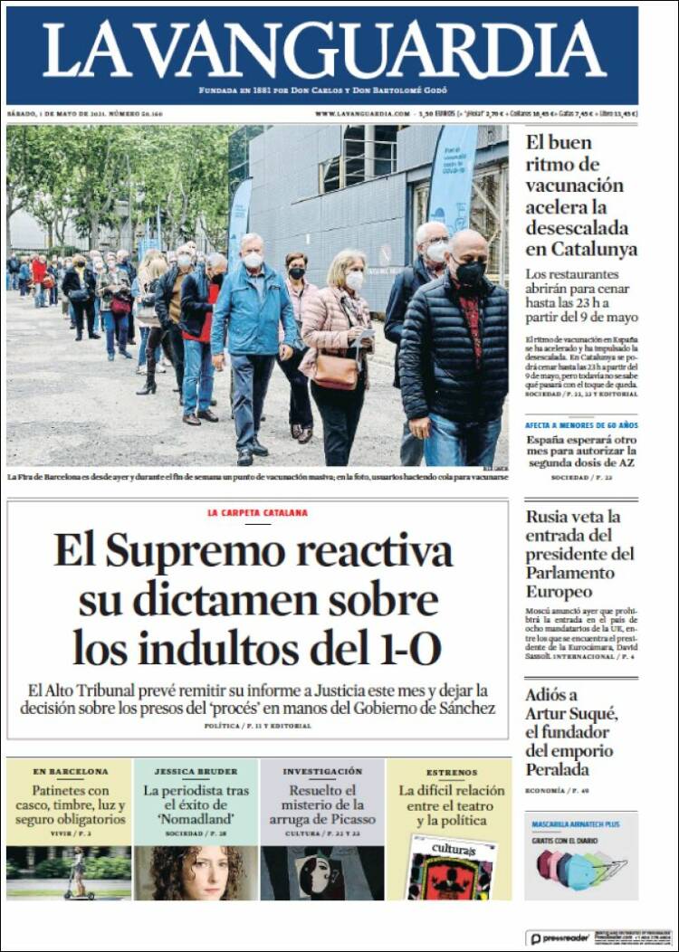 Portada de La Vanguardia (España)