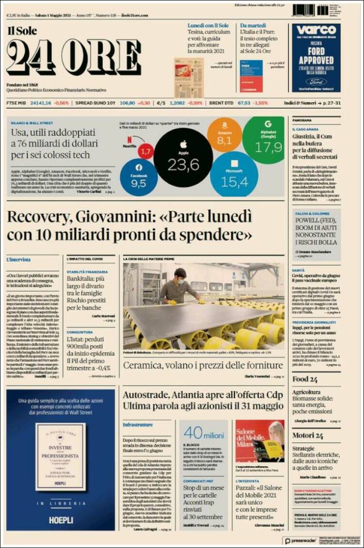 Portada de Il Sole 24 ORE (Italia)