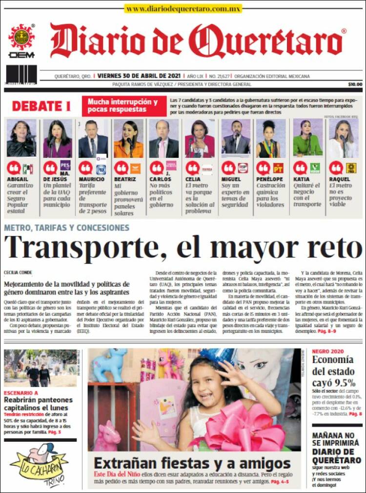 Portada de Diario de Querétaro (M&eacute;xico)