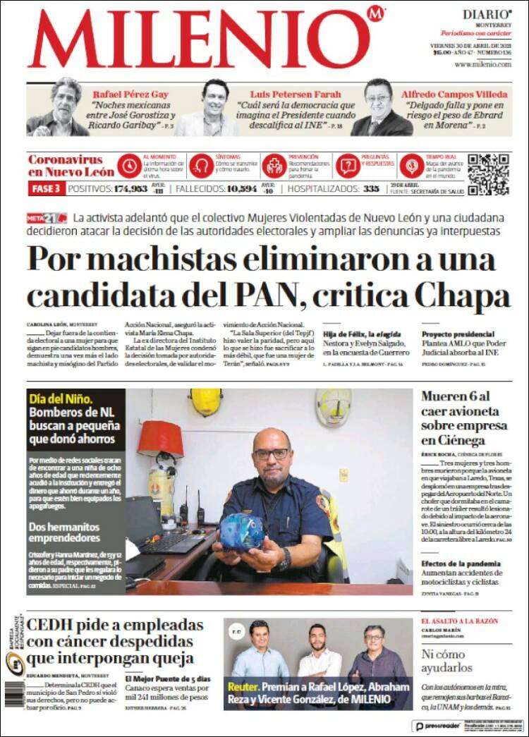 Portada de Milenio de Monterrey (M&eacute;xico)