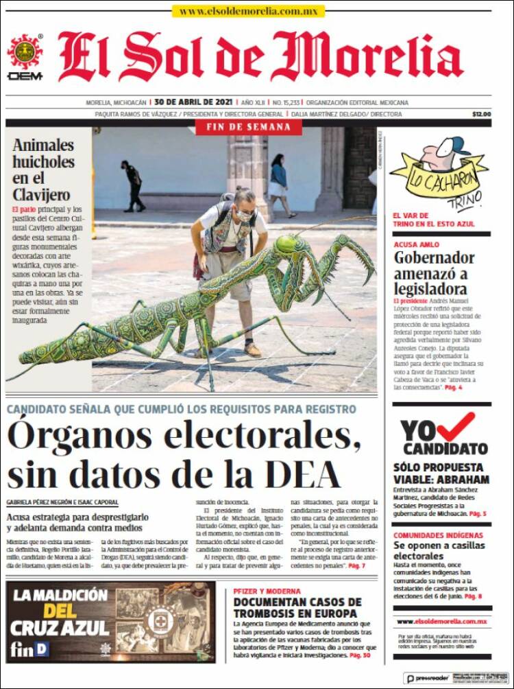 Portada de El Sol de Morelia (M&eacute;xico)