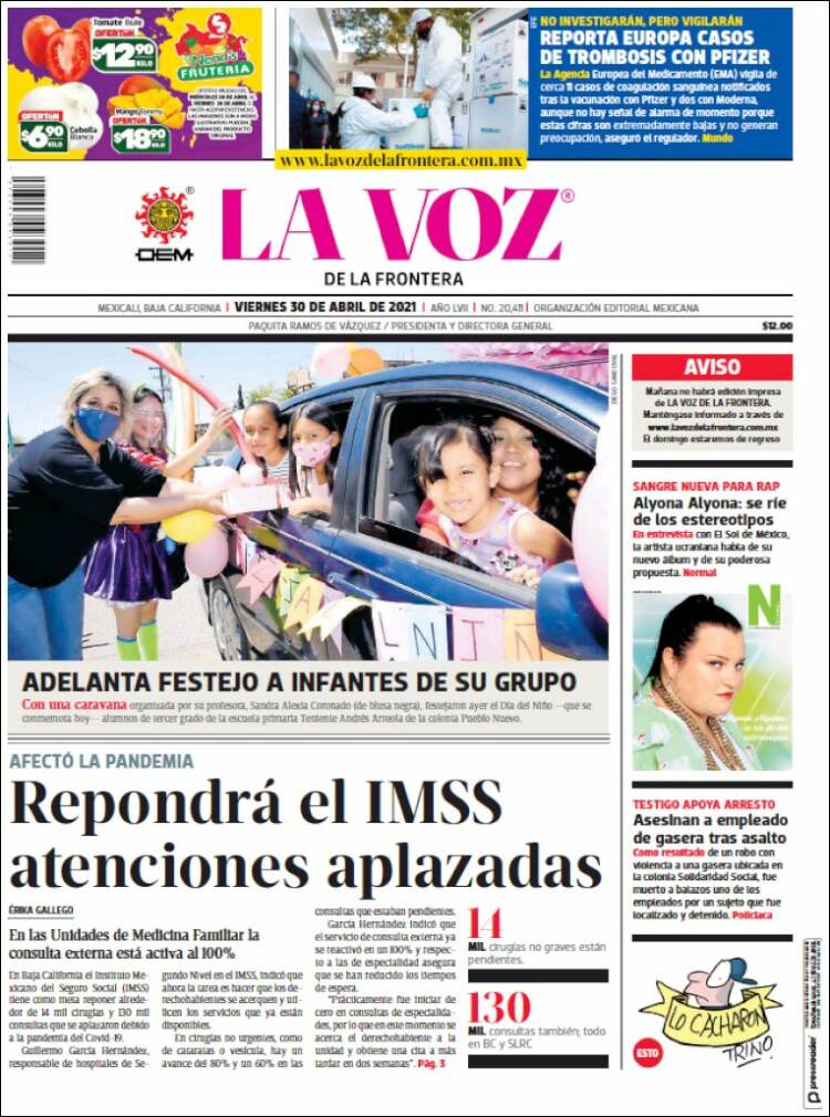 Portada de La Voz de la Frontera (México)