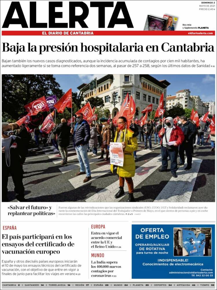 Portada de Alerta - El Diario de Cantabria (España)