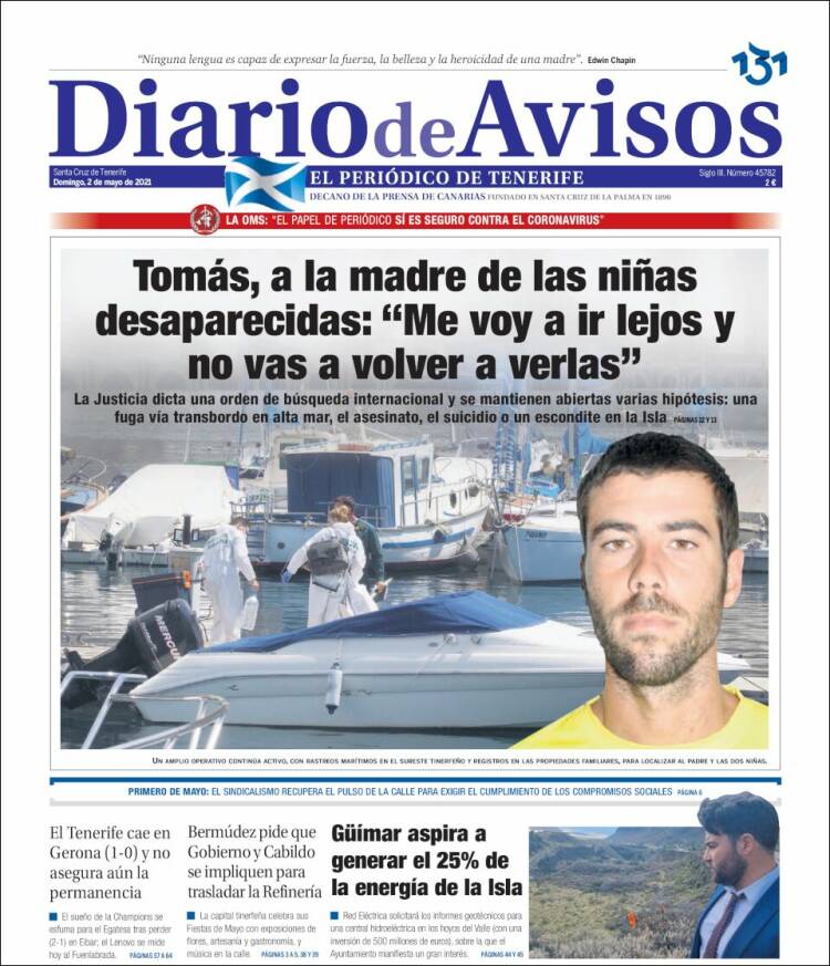 Portada de Diarios de Avisos (España)