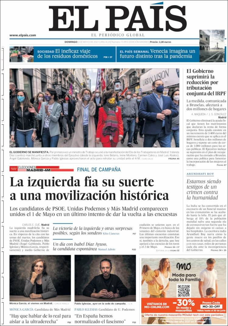 Portada de El País (España)