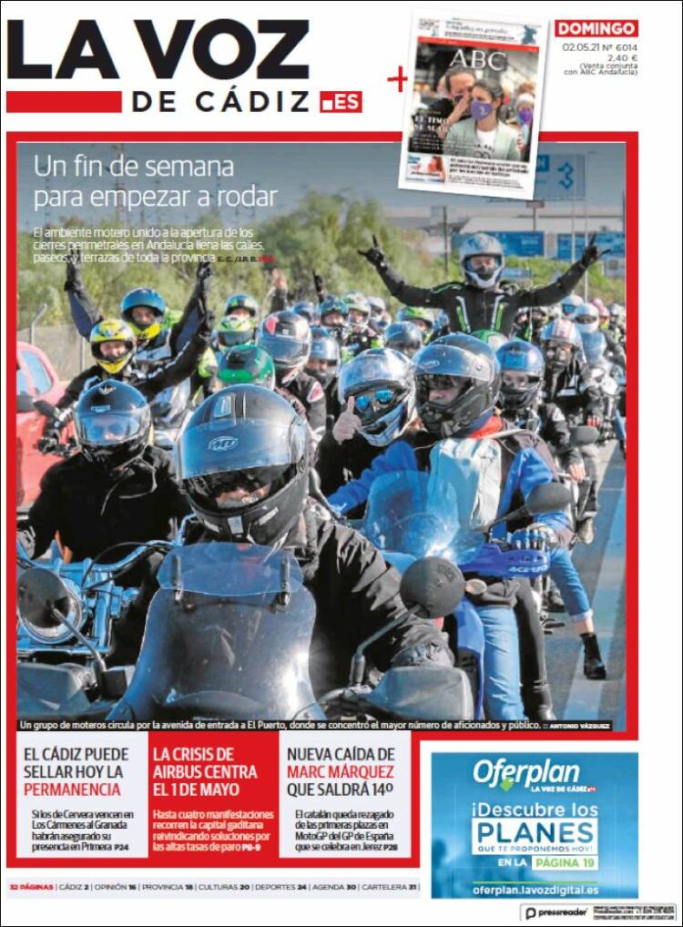Portada de La Voz de Cádiz (España)