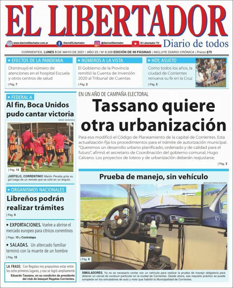 Portada de Diario El Libertador (Argentina)